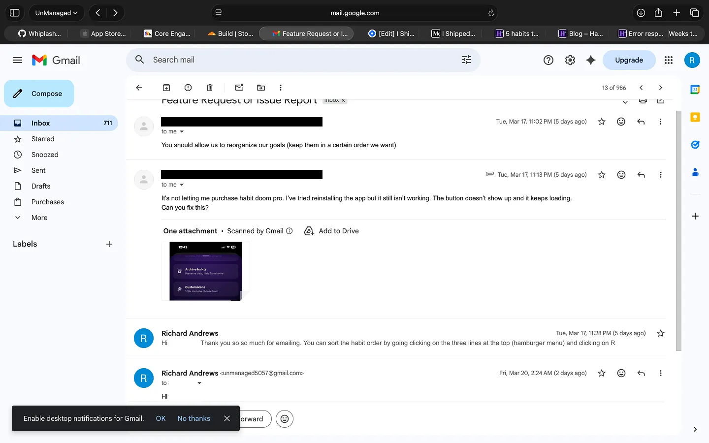 A user reporting that the purchase button does not show up and keeps loading, even after reinstalling the app