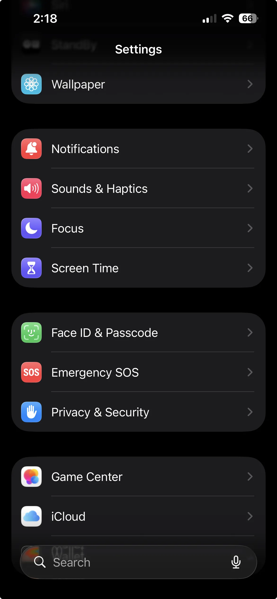 iPhone Settings app with Screen Time listed below Focus