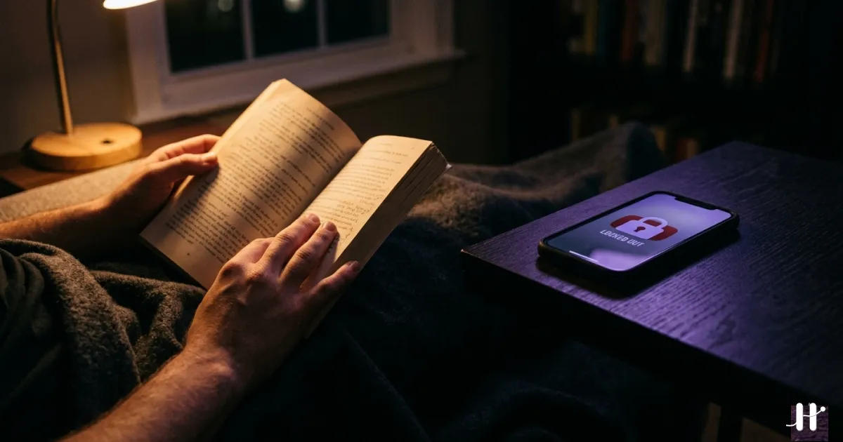 Book and locked YouTube icon side by side, purple-tinted digital illustration