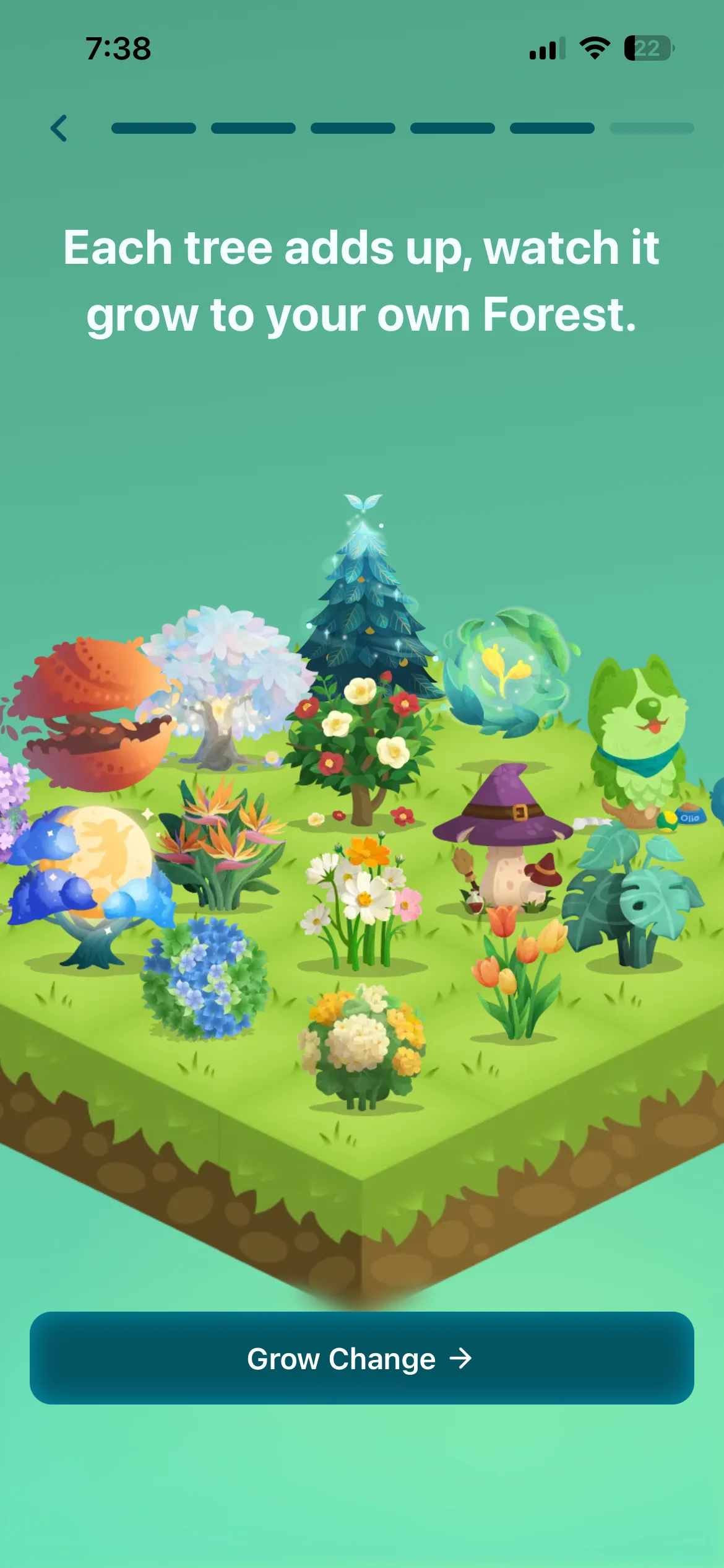 Forest screen showing many grown trees forming a personal forest over time