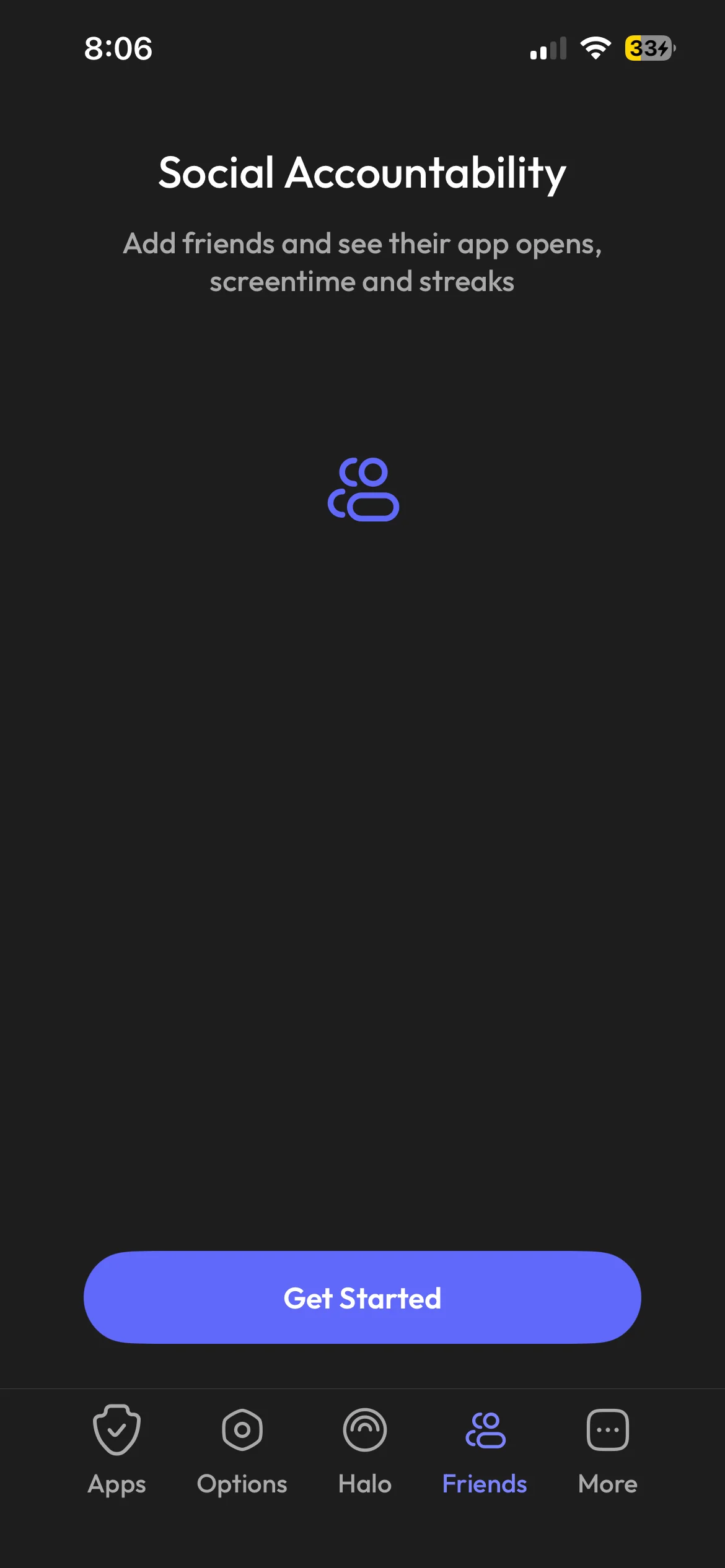 ScreenZen Friends tab offering social accountability with friends