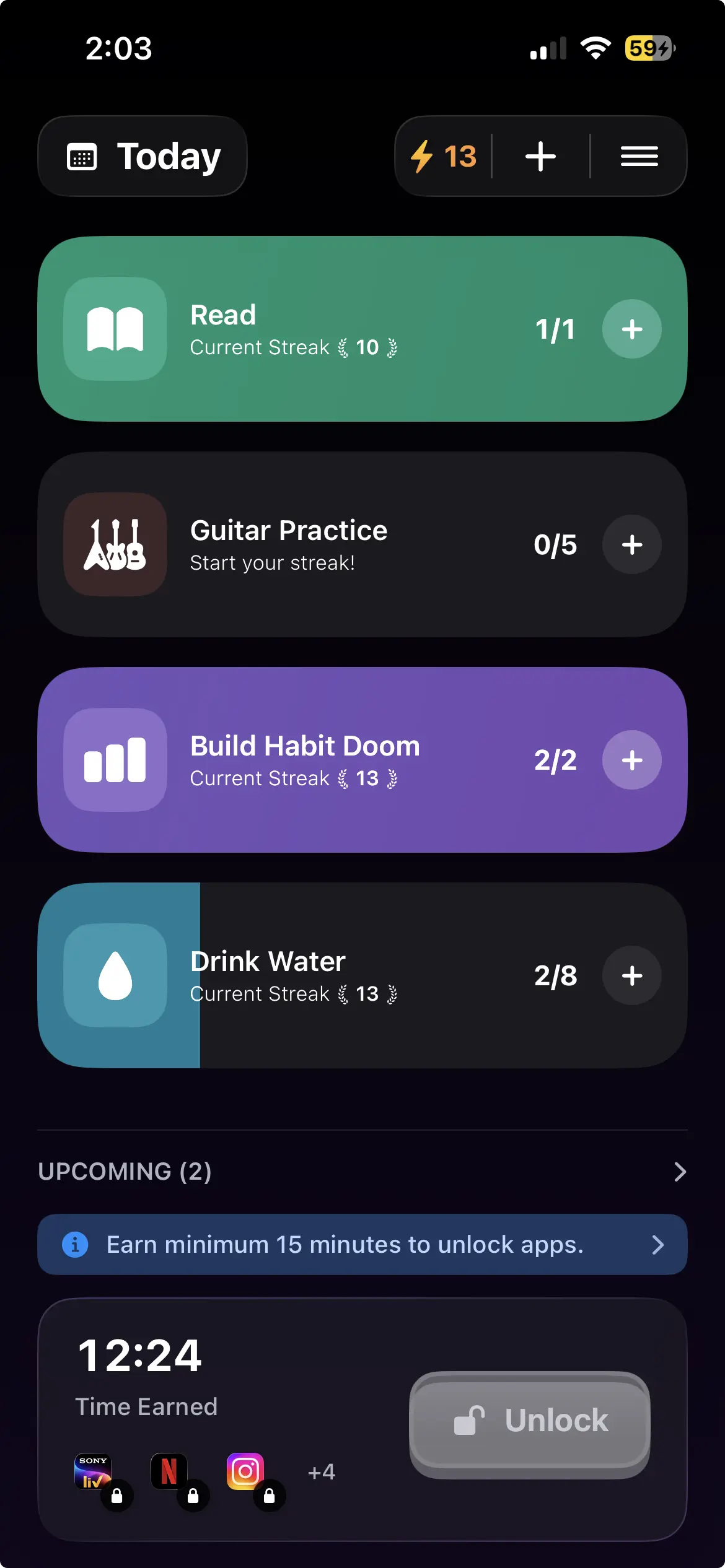 Habit Doom habits screen — no sign-in required