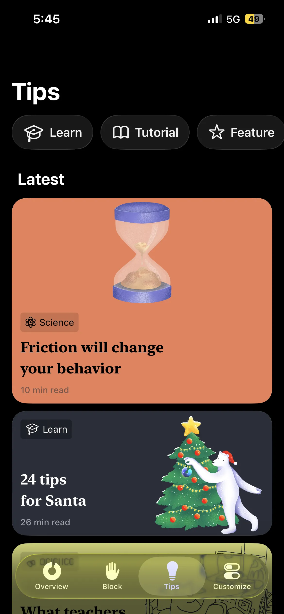 One Sec tips and insights screen