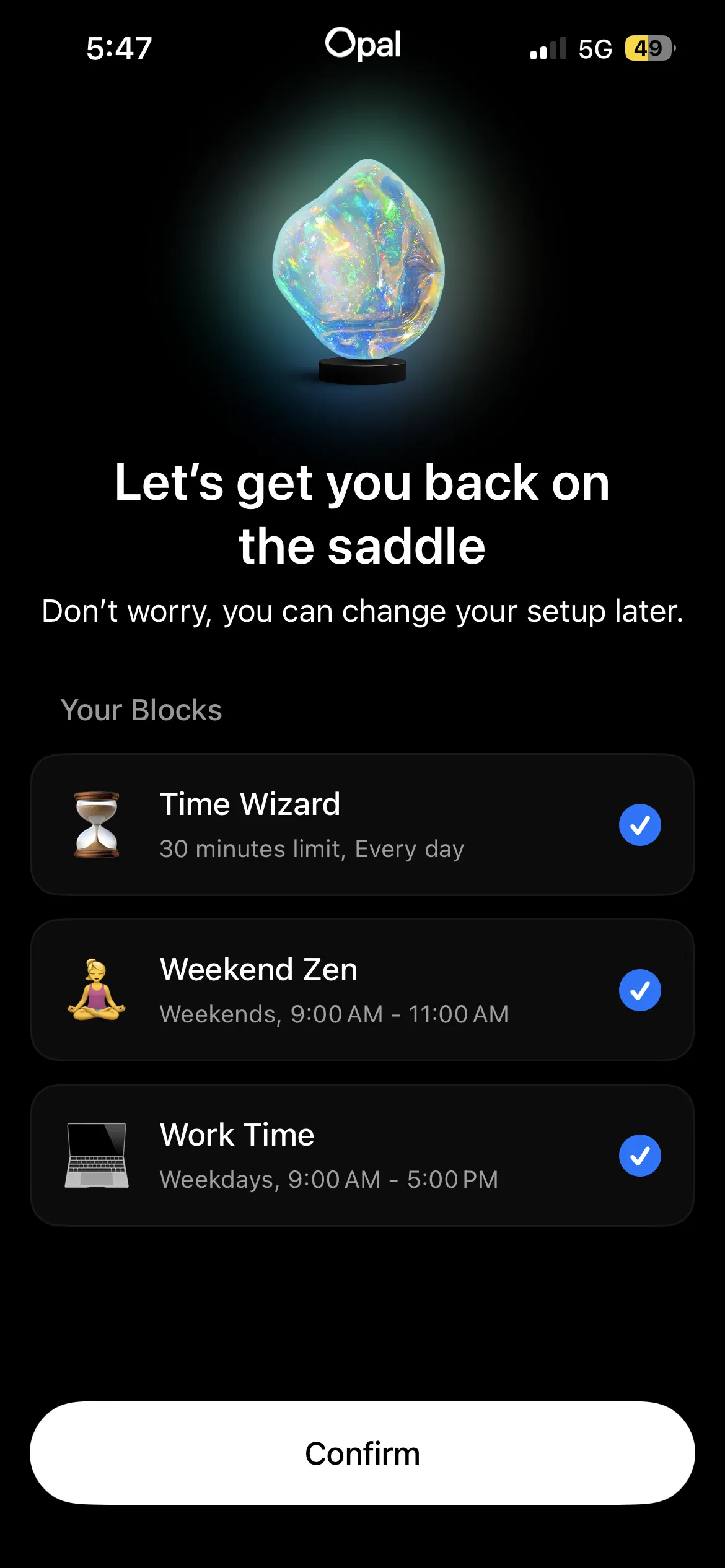Opal blocking screen during a focus session