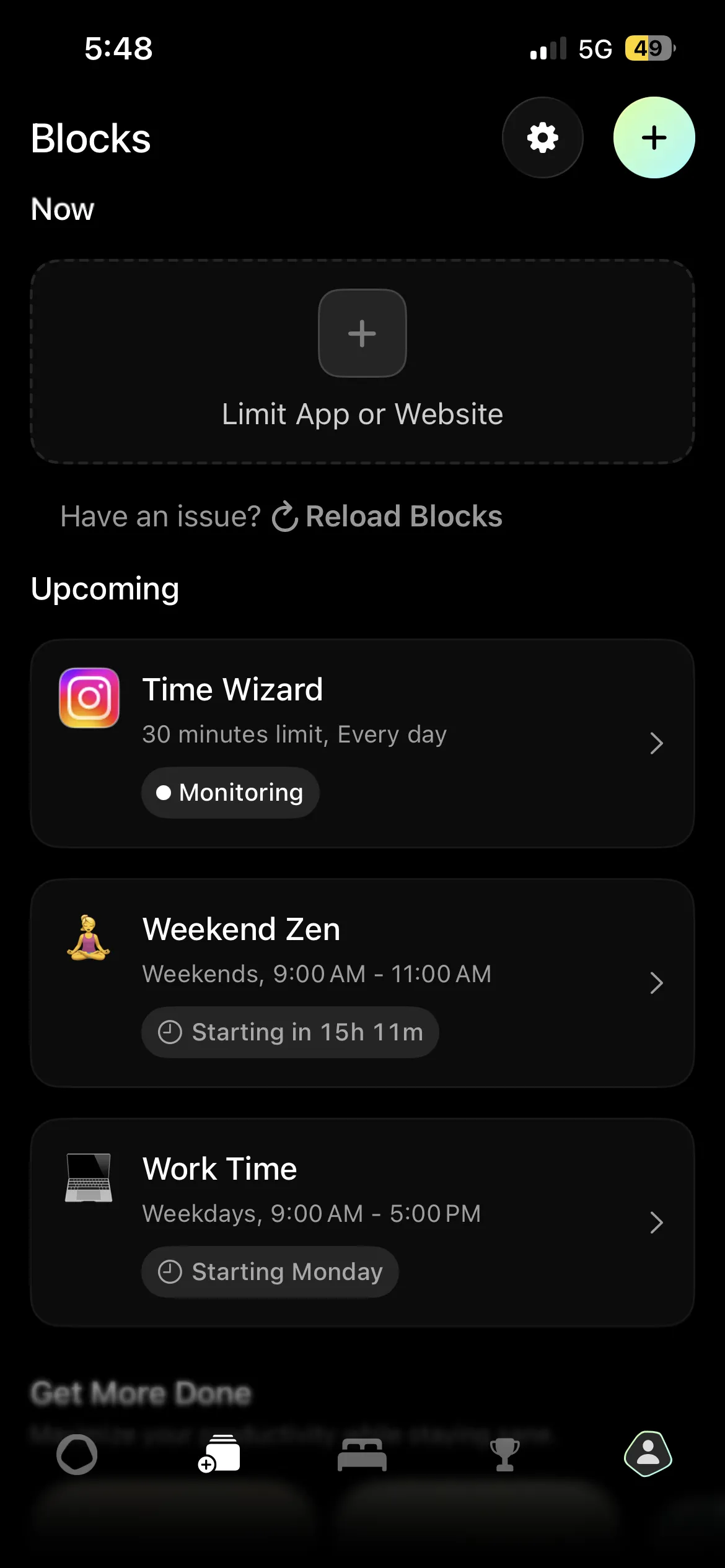 Opal blocking screen with session details