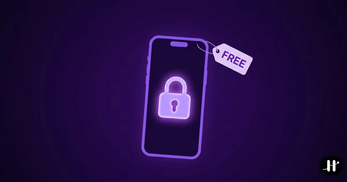 Free app blockers for iPhone shown as padlock icons over dimmed app tiles, purple ambient lighting