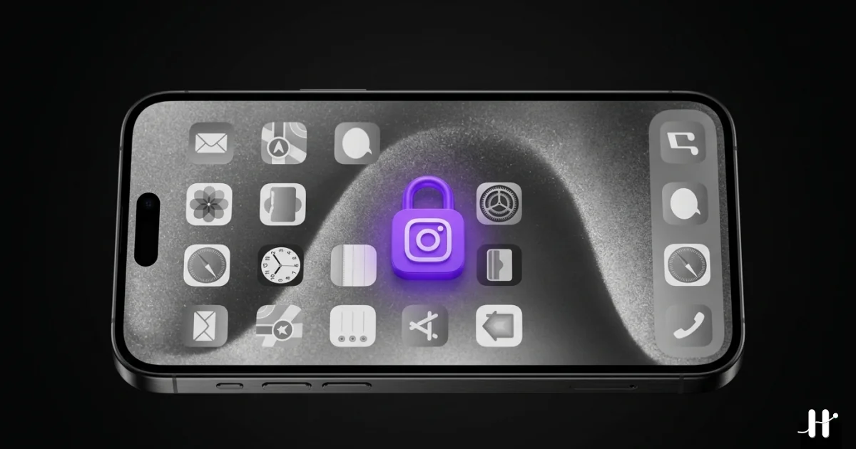 iPhone home screen in grayscale mode with a single locked Instagram icon glowing purple, evoking the deliberate boredom of a dopamine detox reset