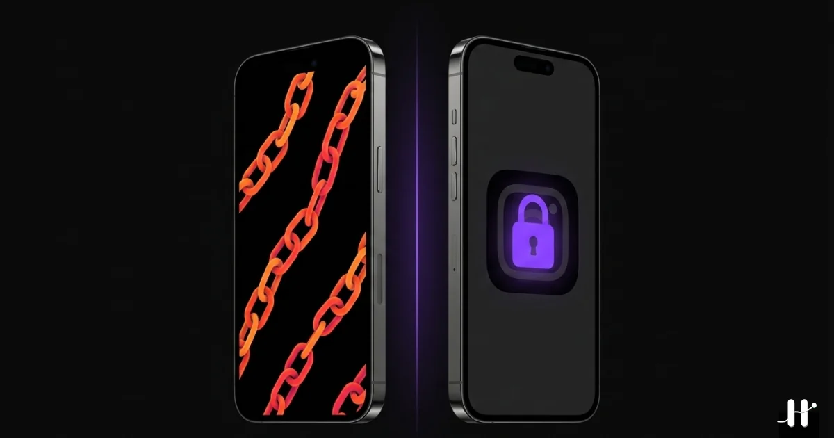 Two iPhones side by side, one showing the Streaks app's iconic chain visualization, the other showing Habit Doom's locked-app screen tied to daily habit completion