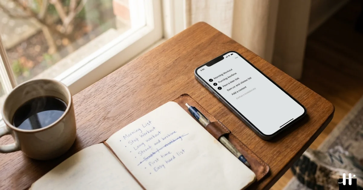 iPhone showing a checked-off task list on the lock screen with a purple unlock badge animating over the Instagram and TikTok icons on the home screen behind it