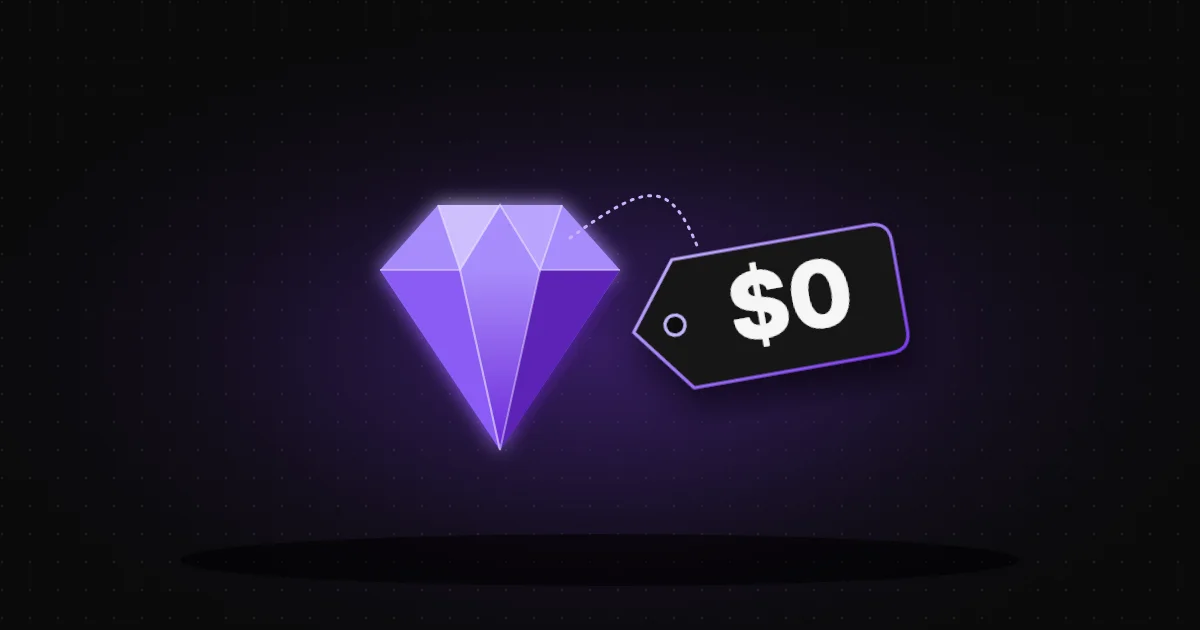 A violet gem beside a price tag reading $0