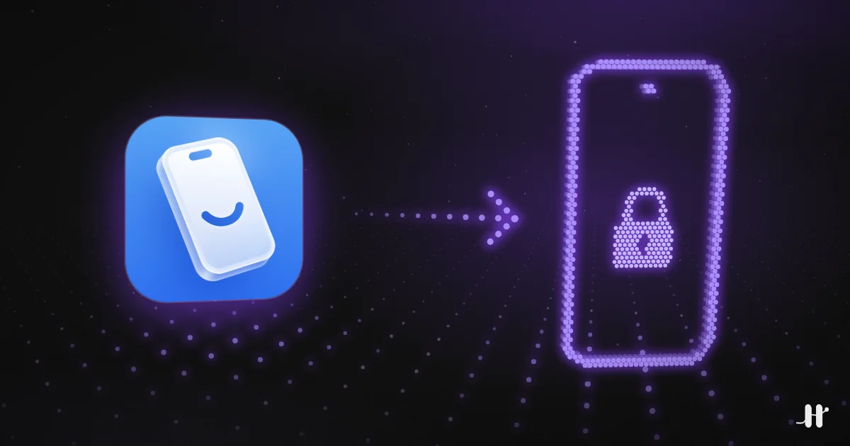 The Jomo app icon with an arrow pointing to an Android phone that shows a padlock