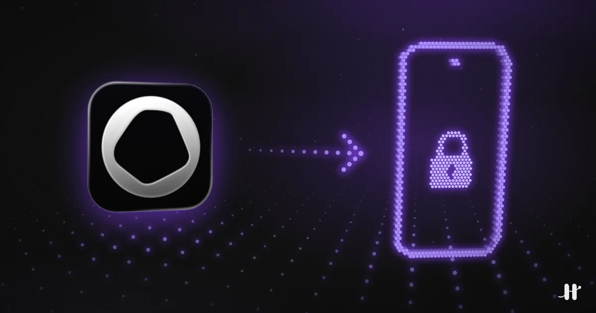 The Opal app icon with an arrow pointing to an Android phone that shows a padlock