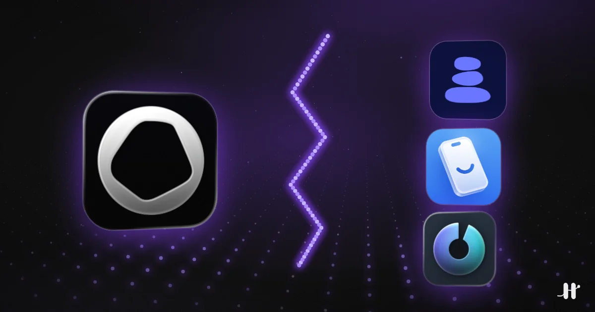 The Opal app icon on one side of a jagged violet line and the ScreenZen, Jomo and One Sec icons on the other