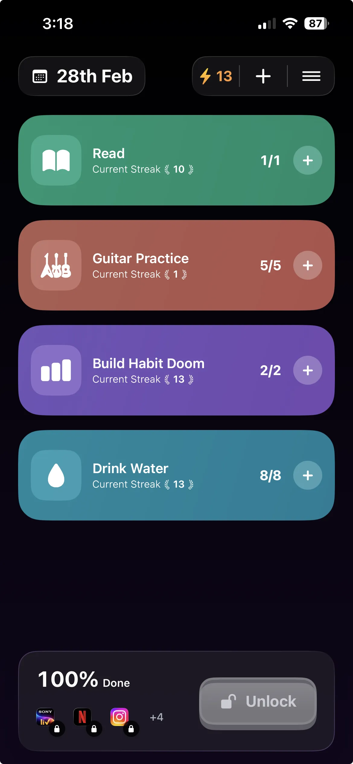 All habits completed in Habit Doom — apps unlocked