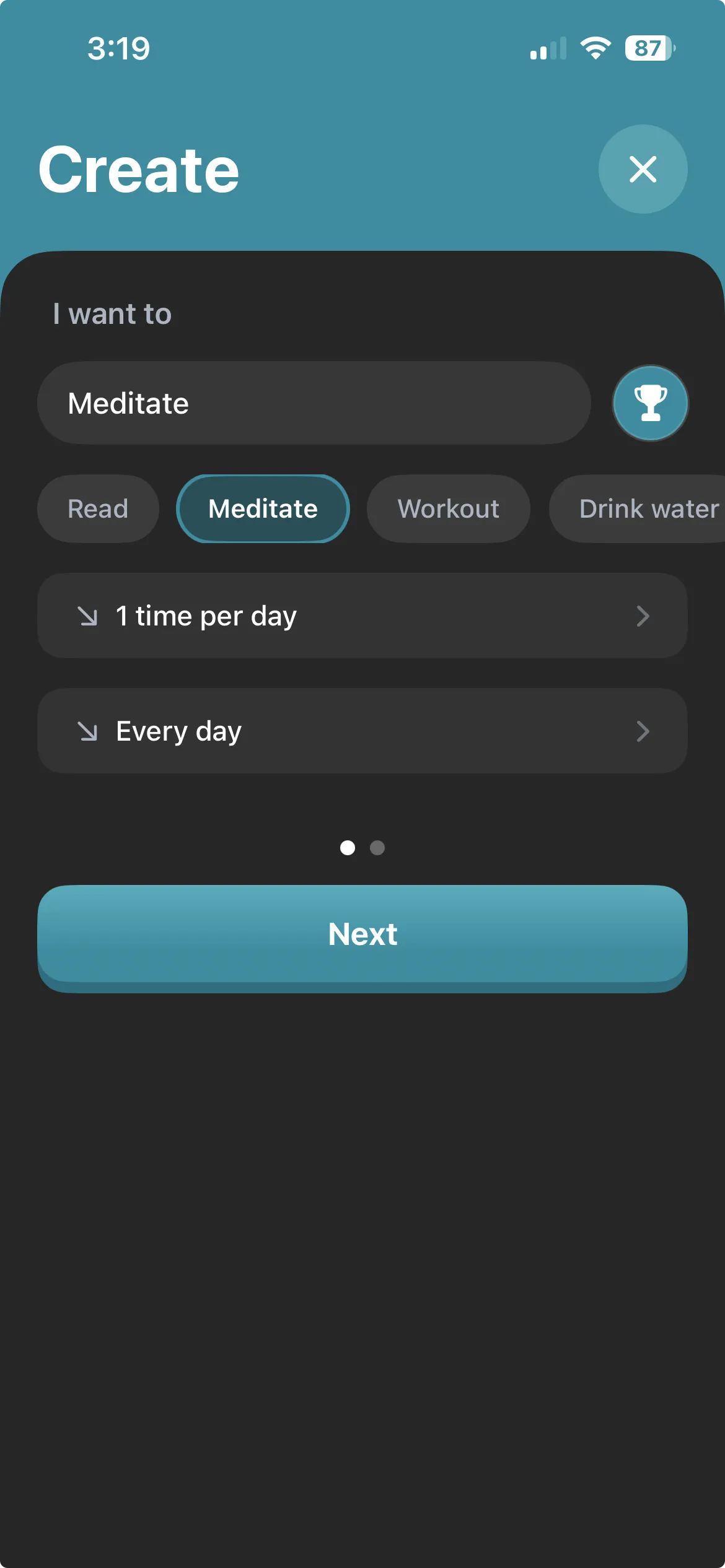 Creating a new habit in Habit Doom