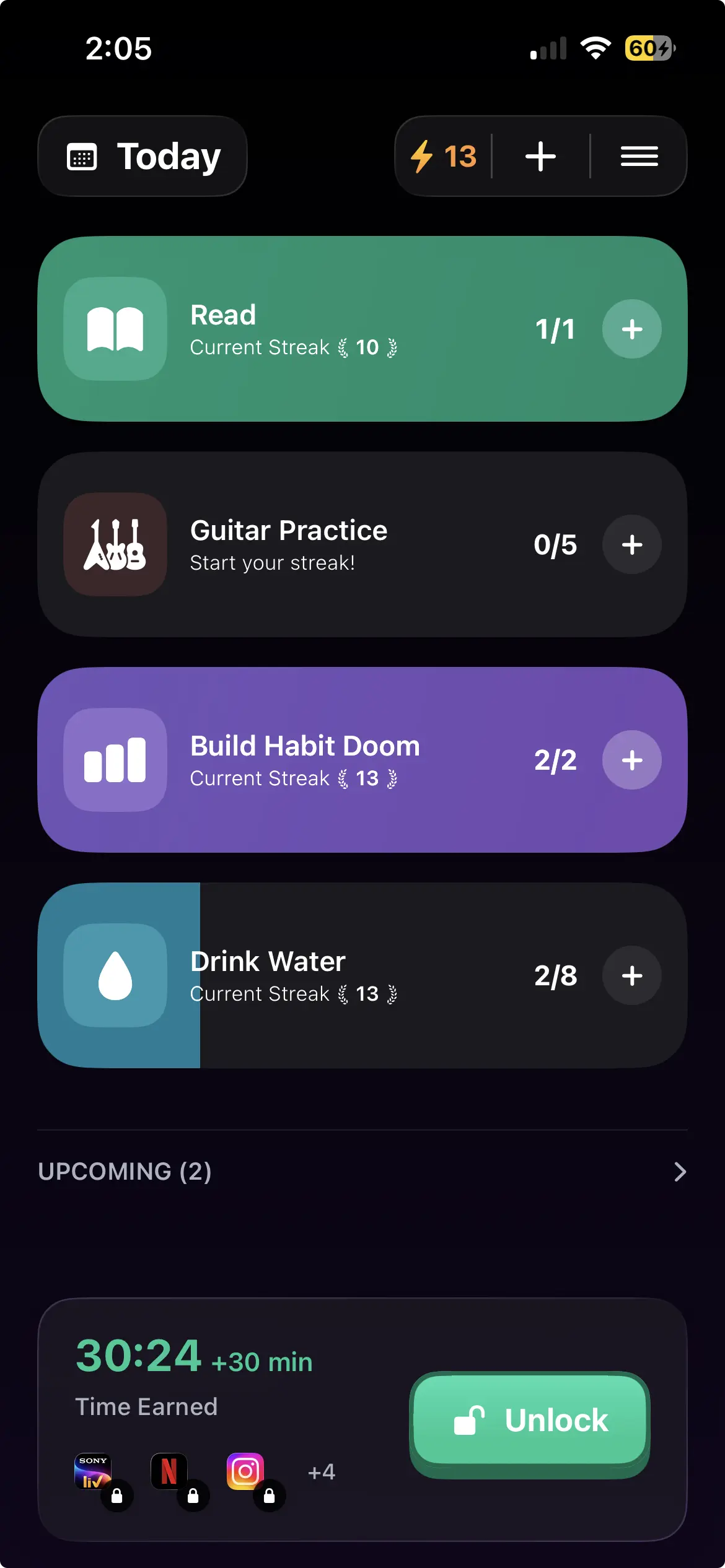 Habit Doom unlock flow — complete habits to access your apps