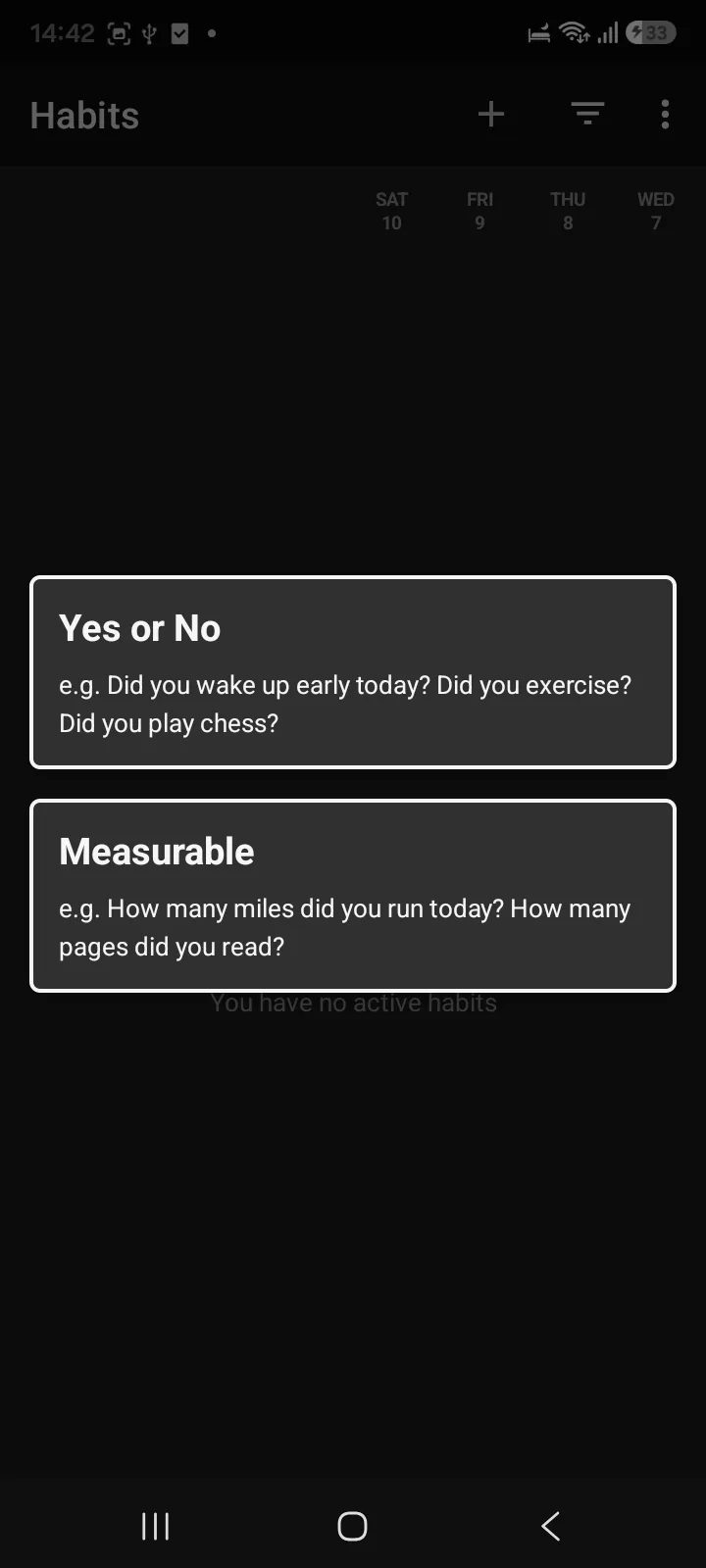 Loop Habit Tracker asking whether a new habit is Yes or No or Measurable