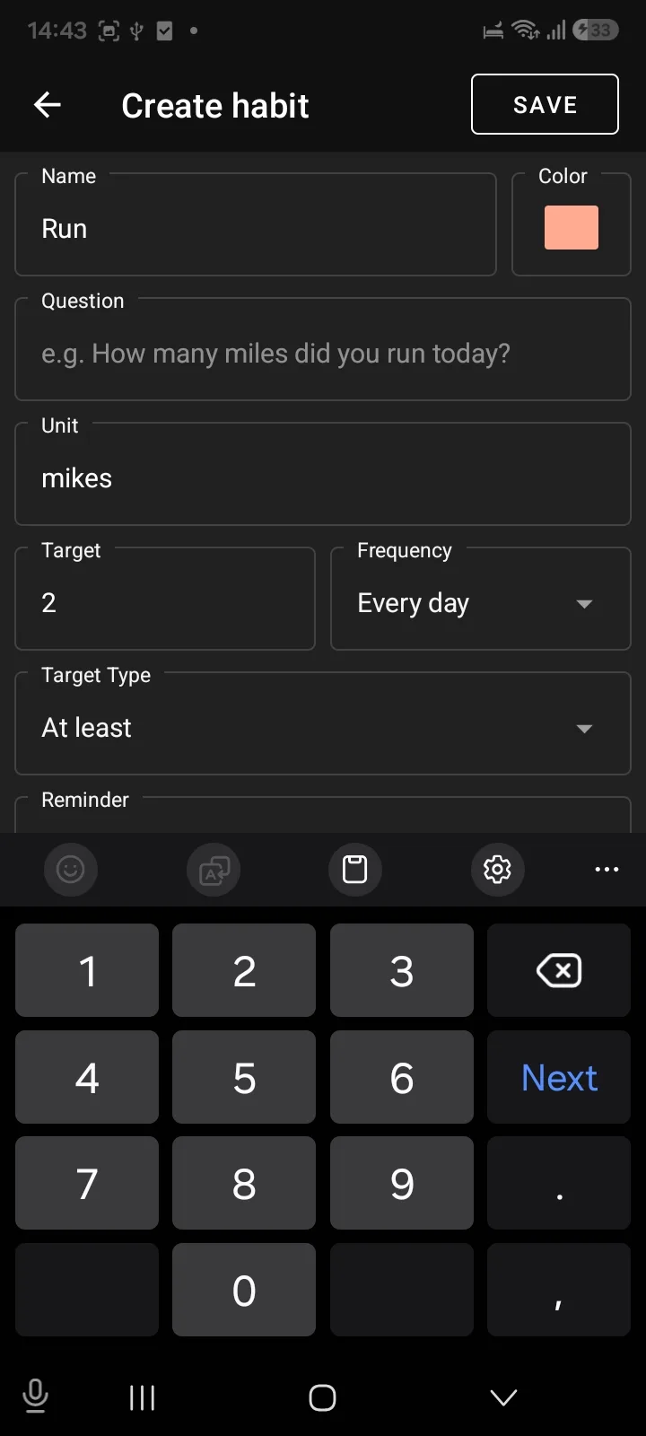 Loop Habit Tracker measurable habit with a unit, a target and a target type