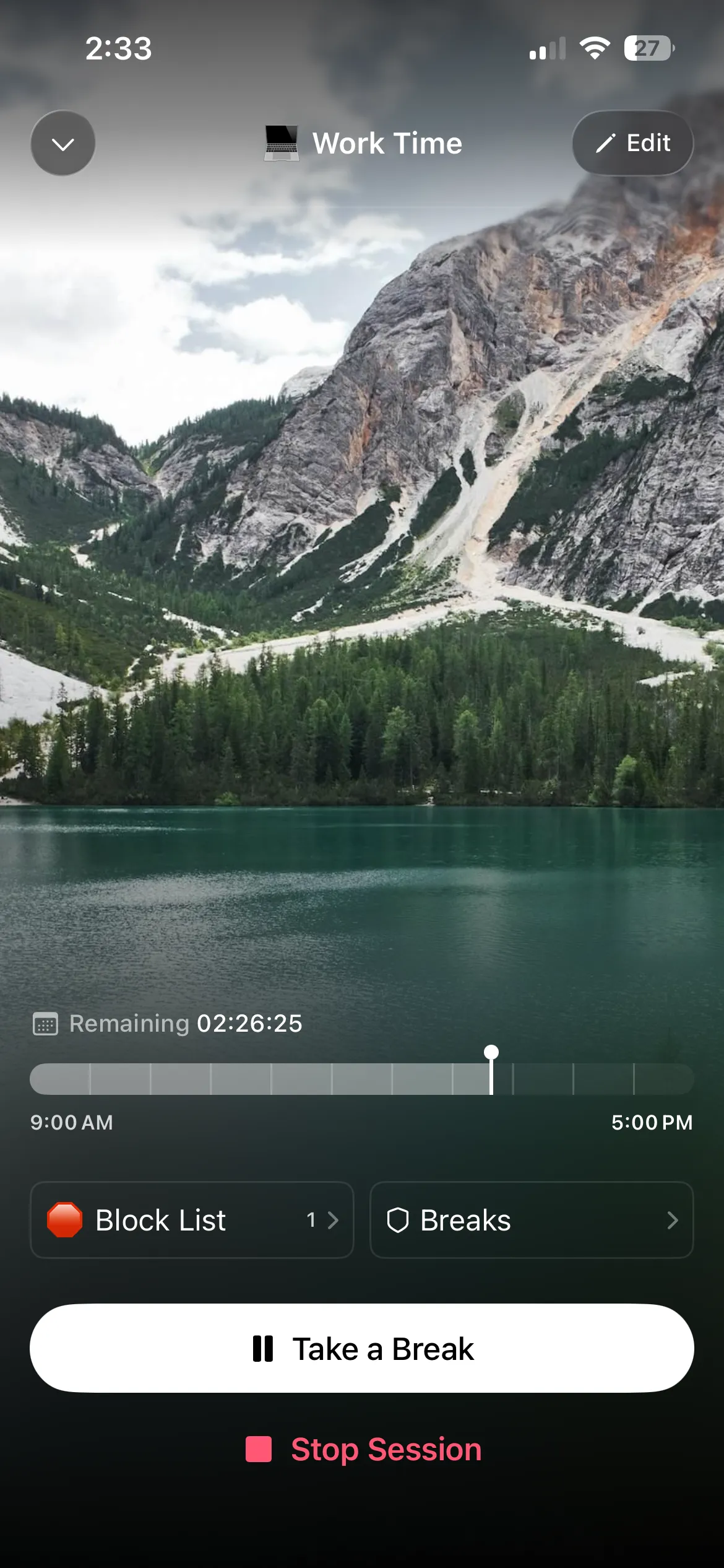 Opal app home screen showing focus sessions