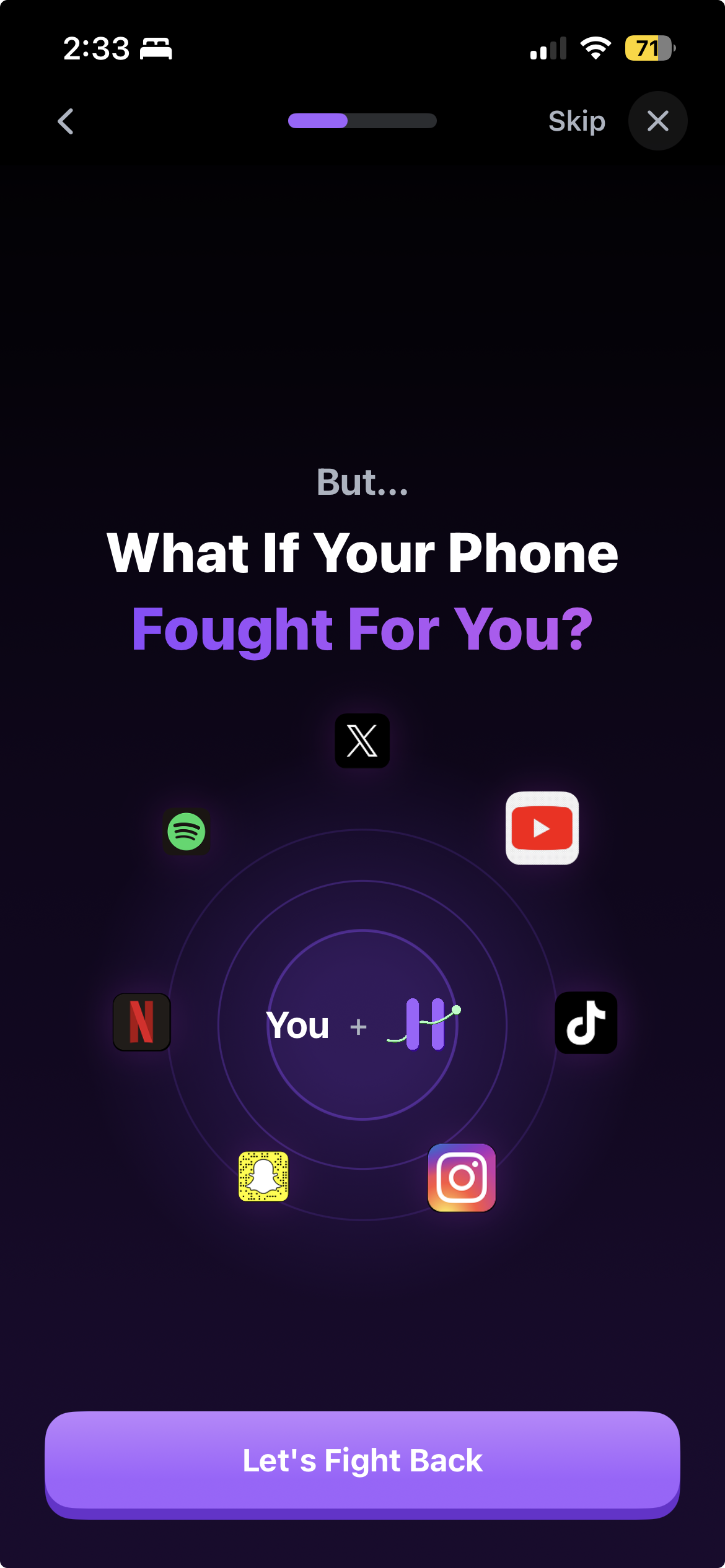 Habit Doom onboarding screen 3: Complete Habits, Earn Screen Time with habit cards and unlock button