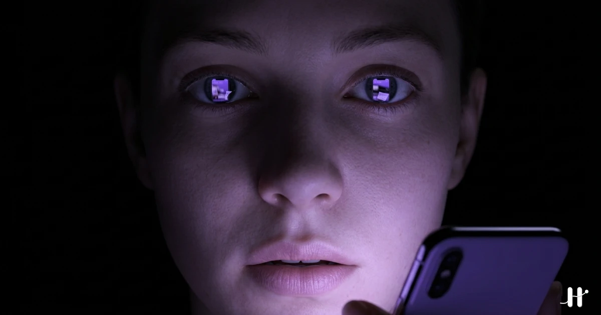 A glowing neural network superimposed on a smartphone, with one node labeled prefrontal cortex dimmed and another labeled reward system burning bright